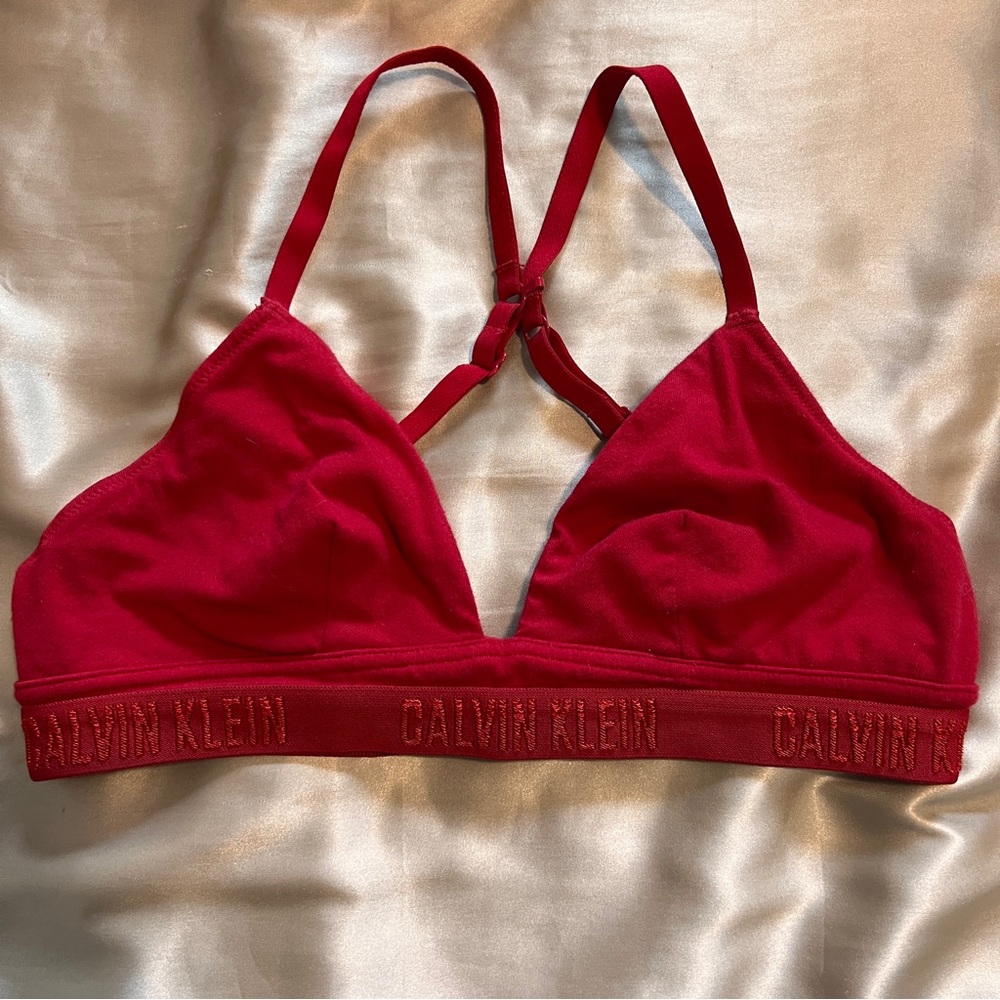 Calvin Klein Cotton Unlined Triangle Bralette red